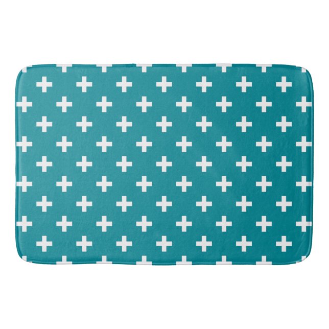 Tapis De Bain Polka blanche croise sur turquoise (Devant)
