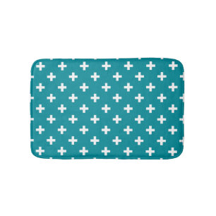 Tapis De Bain Polka blanche croise sur turquoise