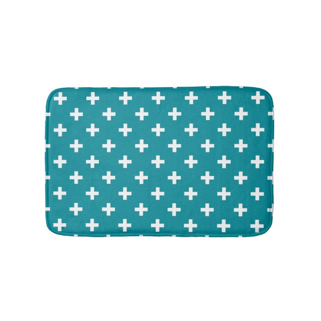 Tapis De Bain Polka blanche croise sur turquoise (Devant)