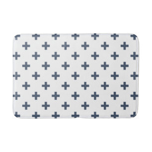 Tapis De Bain Polka gris-bleu croise sur blanc