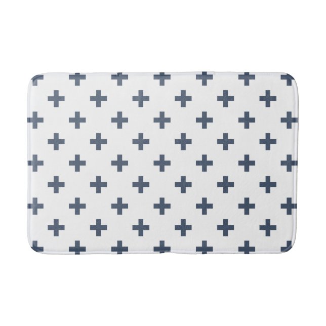 Tapis De Bain Polka gris-bleu croise sur blanc (Devant)