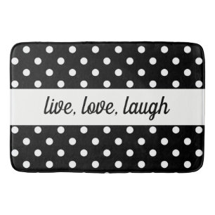 Tapis De Bain Polka Noir & Blanc Dot Live, Amour, Rire