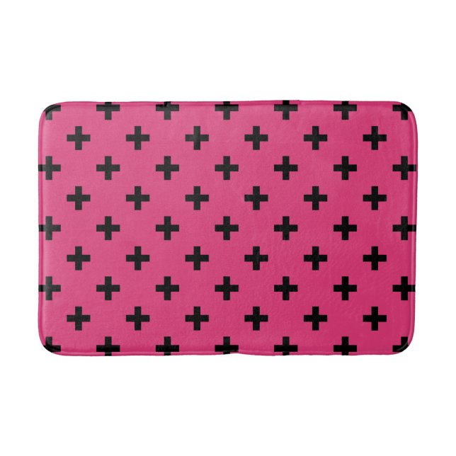 Tapis De Bain Polka noire croise sur fuchsia (Devant)