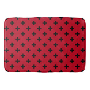 Tapis De Bain Polka noire croise sur rouge