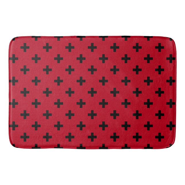 Tapis De Bain Polka noire croise sur rouge (Devant)