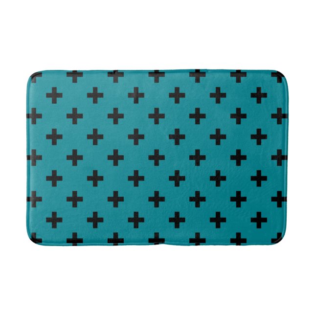 Tapis De Bain Polka noire croise sur turquoise (Devant)