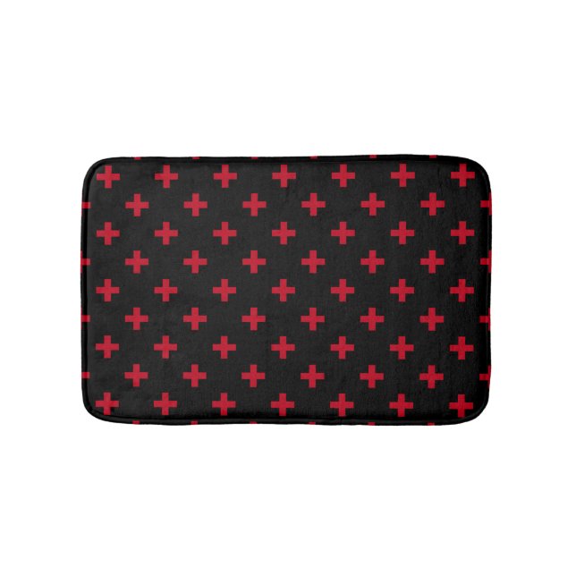 Tapis De Bain Polka rouge croise sur noir (Devant)