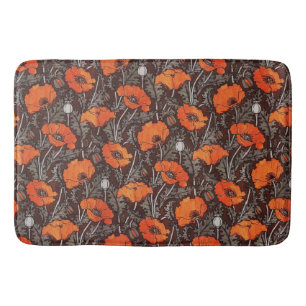 Tapis De Bain POPIES ROUGES EN FLEAU DE Pavot BLANC NOIR