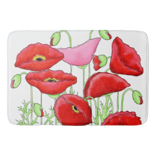Tapis De Bain Poppies Roses Rouge Art Décoratif Personnalisé