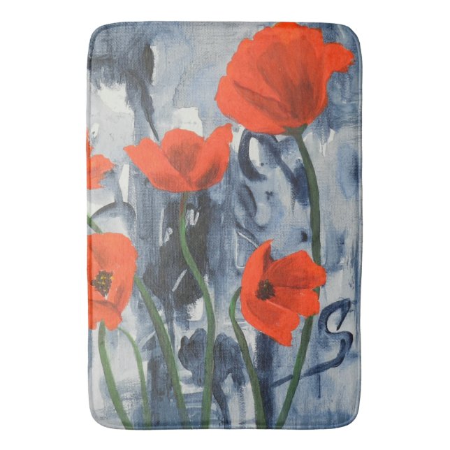 Tapis De Bain Poppies rouges sur gris (devant Vertical)