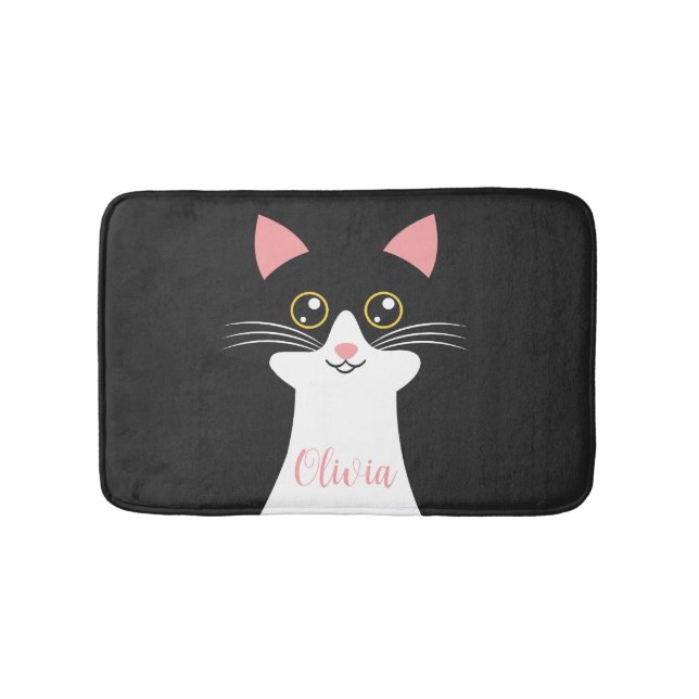 Tapis De Bain Portrait de chat noir mignon du milieu du siècle (Devant)