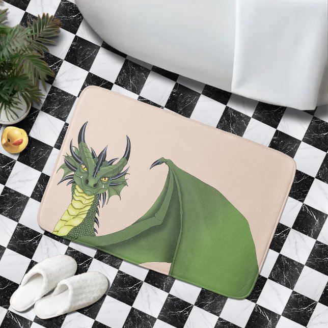 Tapis De Bain Portrait de dragon vert mignon Fantaisie pêche (Créateur téléchargé)