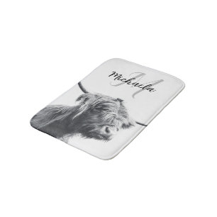 Tapis De Bain Portrait de vache Highland premier monogramme noir