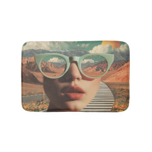 Tapis De Bain Portrait surréaliste avec lunettes reflétant le dé