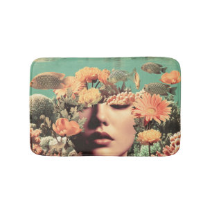 Tapis De Bain Portrait surréaliste sous-marin avec fleurs de cor