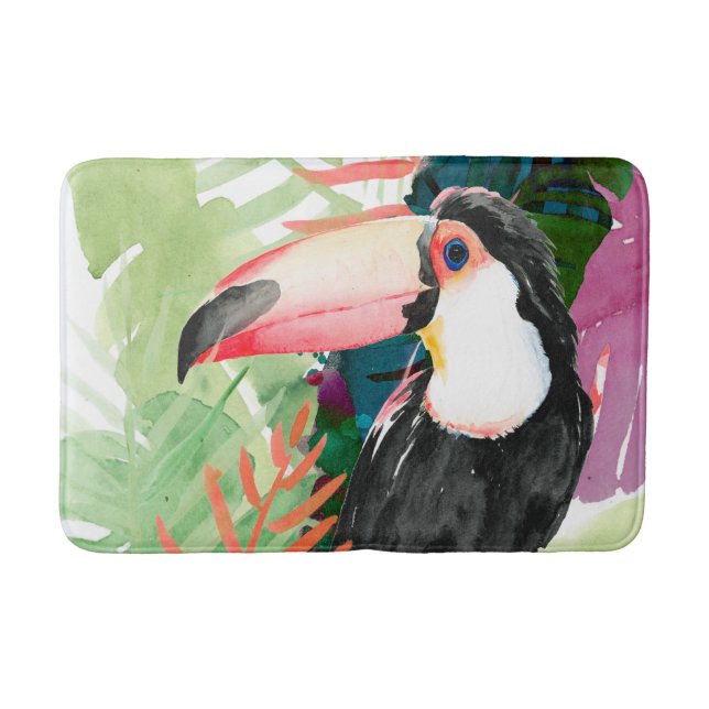 Tapis De Bain Portrait toucan avec Feuilles tropicaux (Devant)