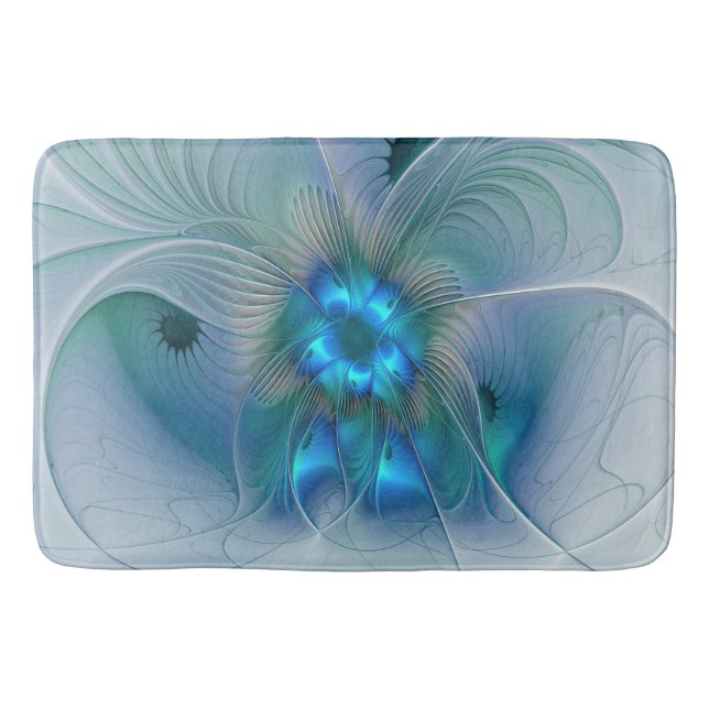 Tapis De Bain Position, Abstrait bleu turquoise fractal (Devant)