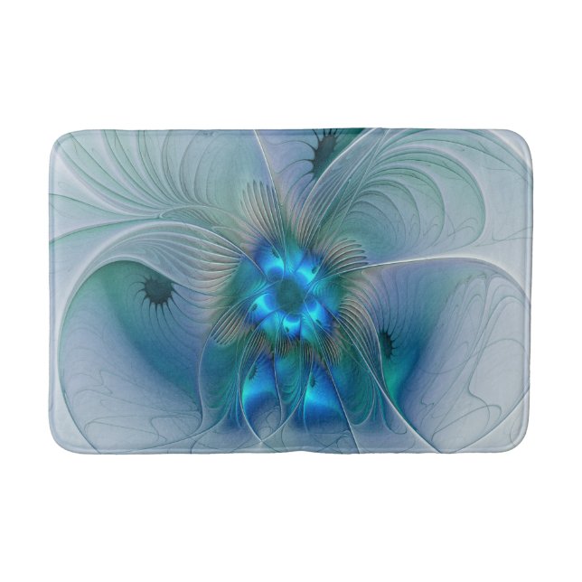 Tapis De Bain Position, Abstrait bleu turquoise fractal (Devant)