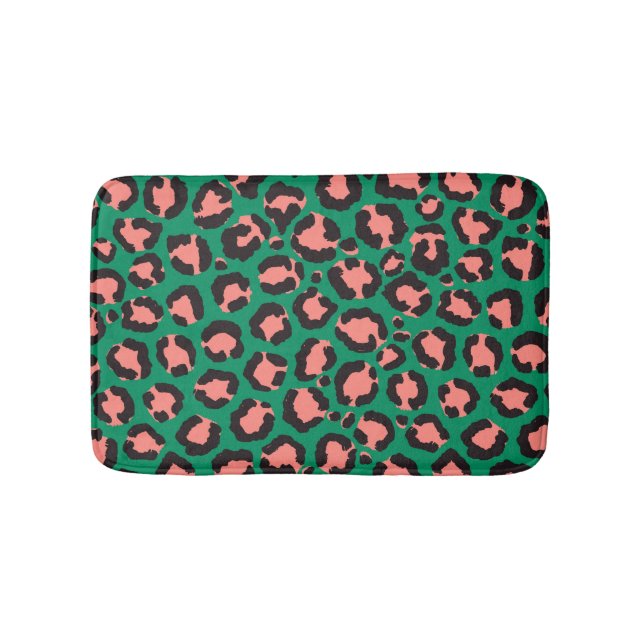 Tapis De Bain Poster de animal Léopard vert rose corail moderne (Devant)