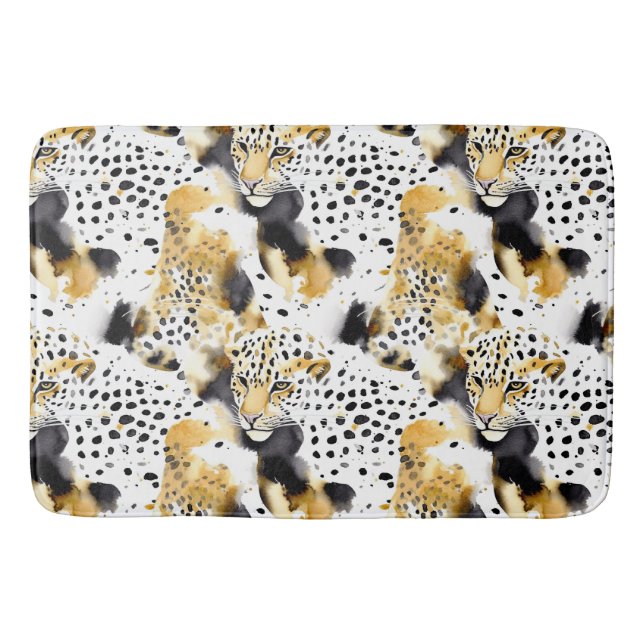 Tapis De Bain Poster de animal Léopards d'or jaune noir (Devant)