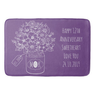 Tapis De Bain Pot de maçon tiré par la main de bouquet de fleurs