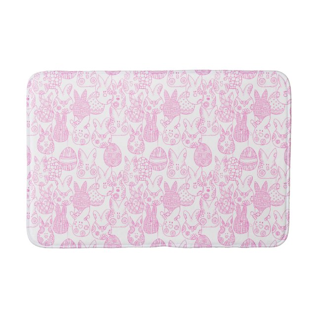 Tapis De Bain Poubelles et lapins de Pâques roses et blancs et c (Devant)
