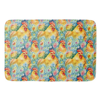 Tapis De Bain Poulets à l'aquarelle mignonne