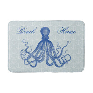 Tapis De Bain Poulpe bleu vintage avec la Chambre de plage