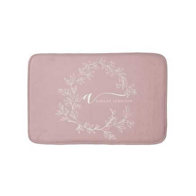 Tapis De Bain Poussière de rose poudré Monogramme Féminin écritu (Devant)