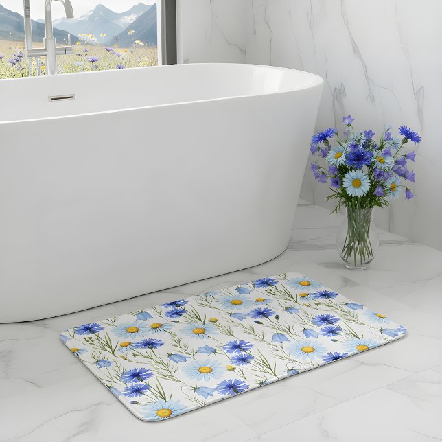 Tapis De Bain Prairie de fleurs sauvages bleues (Créateur téléchargé)