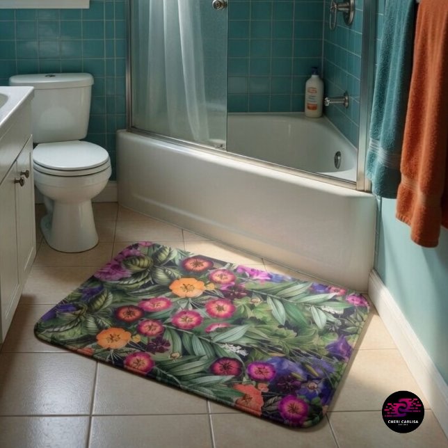 Tapis De Bain Prairie Florale Rose Île (Step out. Tropical florals. Island feel.)
