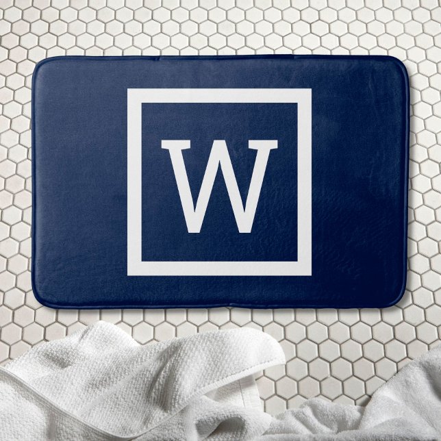 Tapis De Bain Préparatoire Moderne Monogramme Bleu Marine (Preppy Modern Monogram Navy Blue Bath Mat)