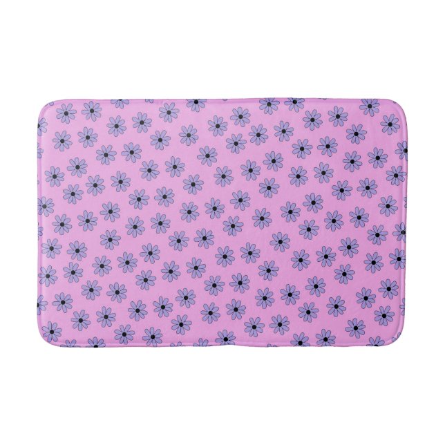 Tapis De Bain Préppy bleu violet Floral simple Motif de fleurs (Devant)