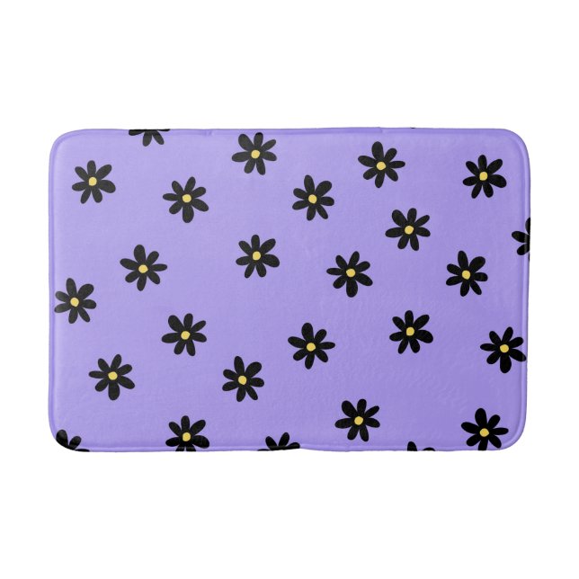Tapis De Bain Preppy violet noir Floral simple Motif de fleurs (Devant)