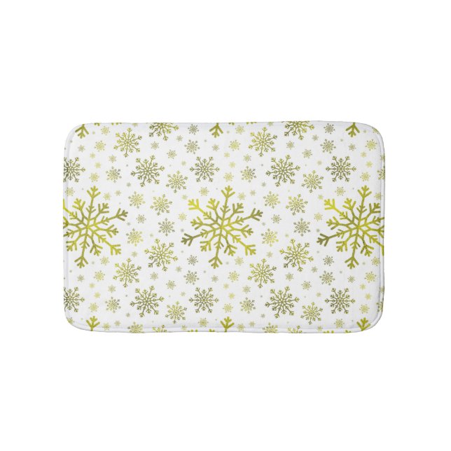 Tapis De Bain Pretty Gold Noël Snowflakes sur Winter White (Devant)