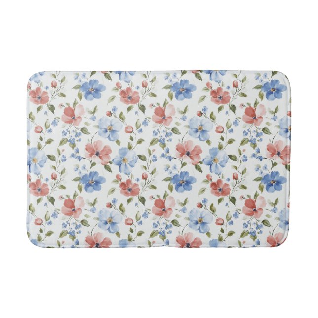 Tapis De Bain Pretty Red Blue Flowers (Devant)