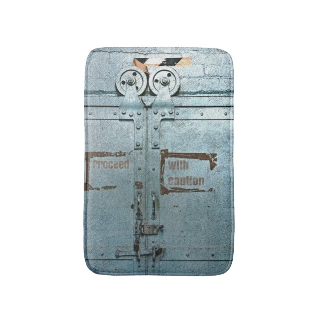 Tapis De Bain Procéder avec prudence porte industrielle gris ble (Devant (Vertical))