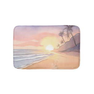 Tapis De Bain Promenade sur la Plage Aquarelle Océan