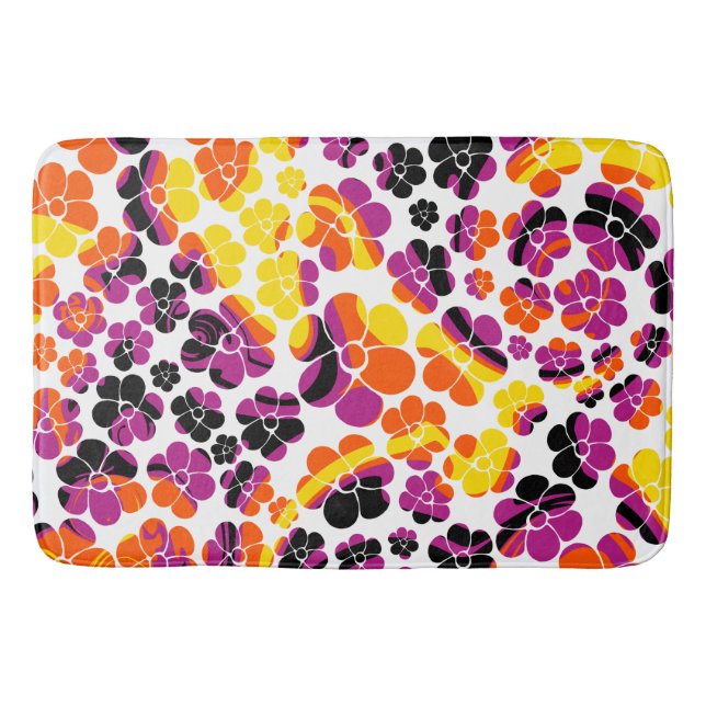 Tapis De Bain Puissance des fleurs - Noir, Rose, Orange et Jaune (Devant)
