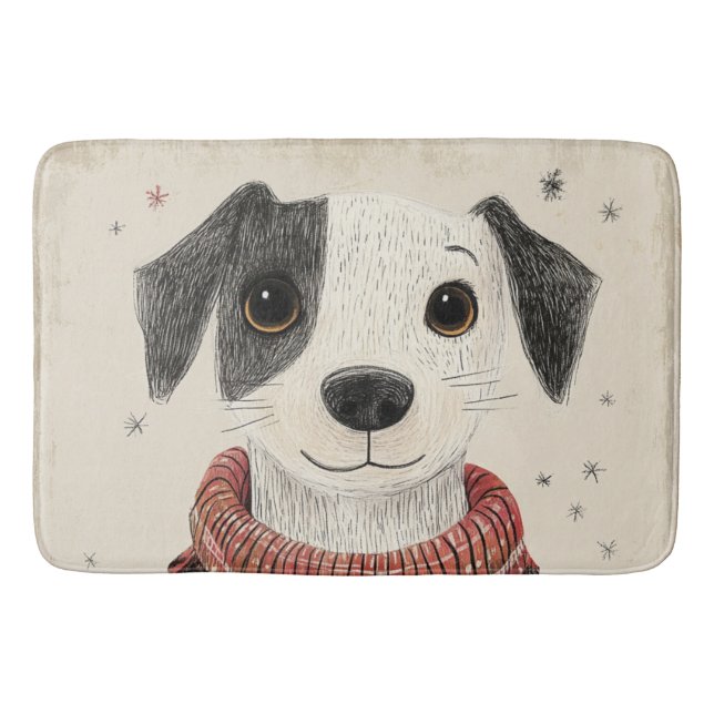 Tapis De Bain Pullover noir et blanc pour chiot avec neige (Devant)