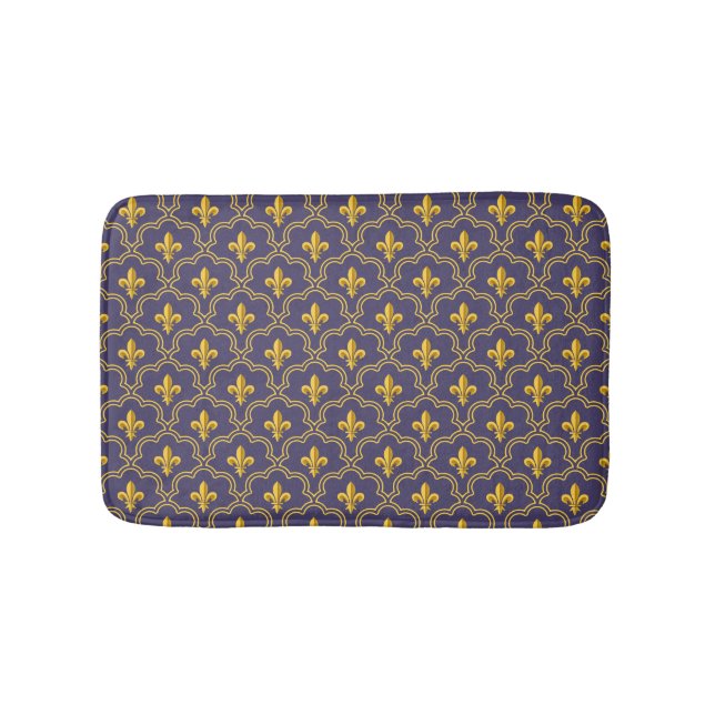 Tapis De Bain Purple and gold fleur-de-lys quatrefoil pattern (Devant)