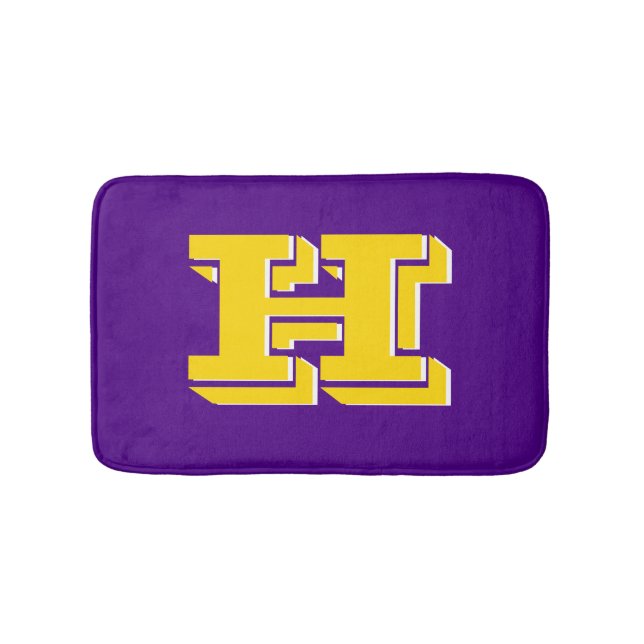 Tapis De Bain Purple and Gold Varsity Letter Style Monogram (Devant)
