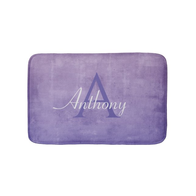 Tapis De Bain Purple Blue Grey rustique nom Abstrait monogramme (Devant)