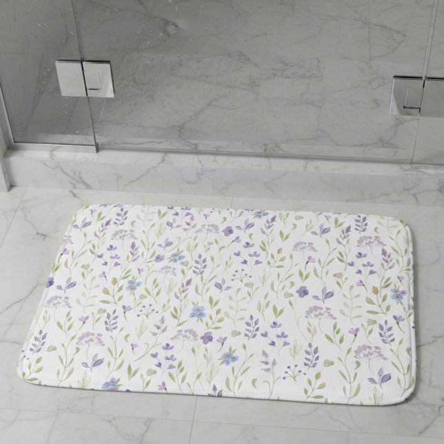 Tapis De Bain Purple Floral Bath Mat (sweet pretty lavender purple wildflower garden meadow bathmat)
