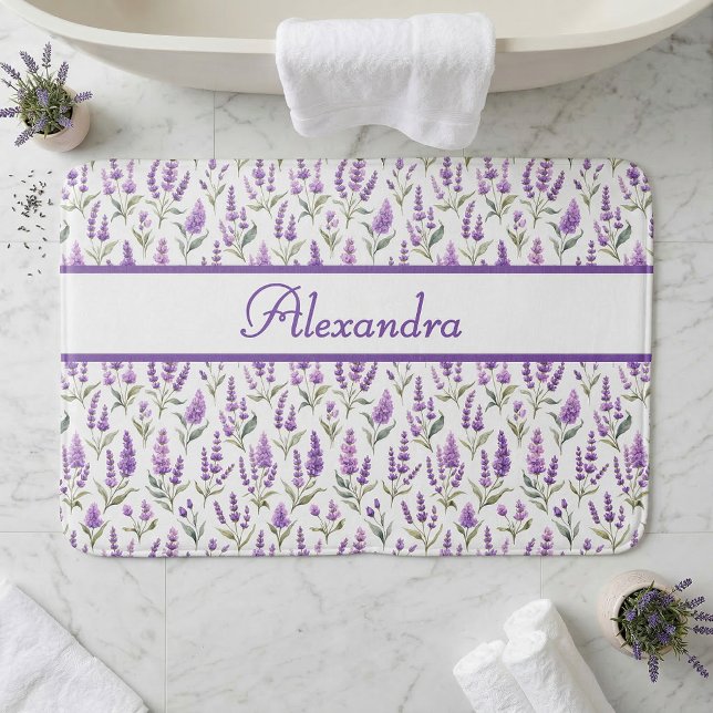 Tapis De Bain Purple Sage Green Lavender Custom Name (Créateur téléchargé)