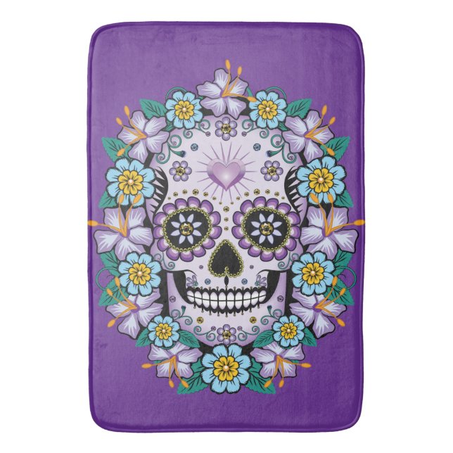 Tapis De Bain Purple Sugar Skull (devant Vertical)