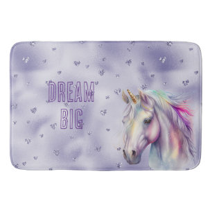 Tapis De Bain Purple Unicorn Parties scintillant Coeurs rêve