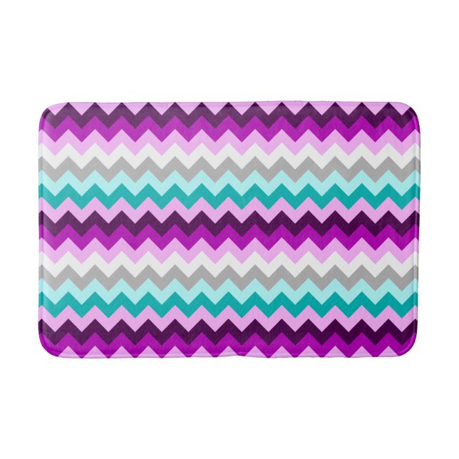 Tapis De Bain Purple White Teal Chevrons Medium Bath Mat (Devant)