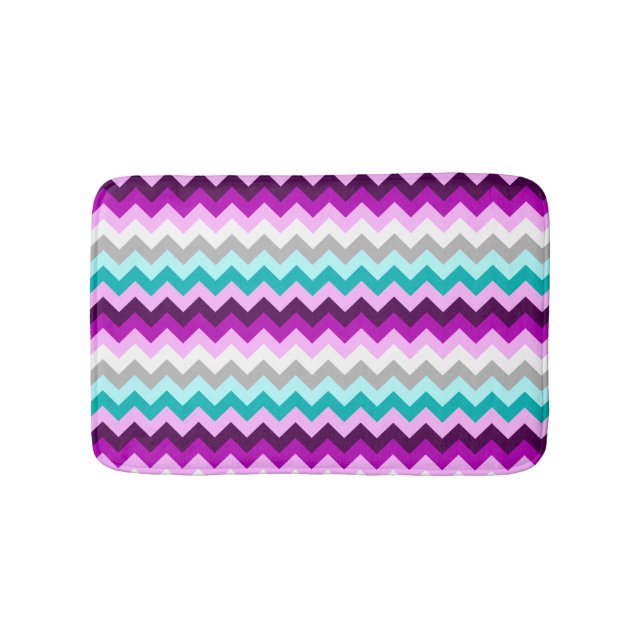 Tapis De Bain Purple White Teal Chevrons Small Bath Mat (Devant)