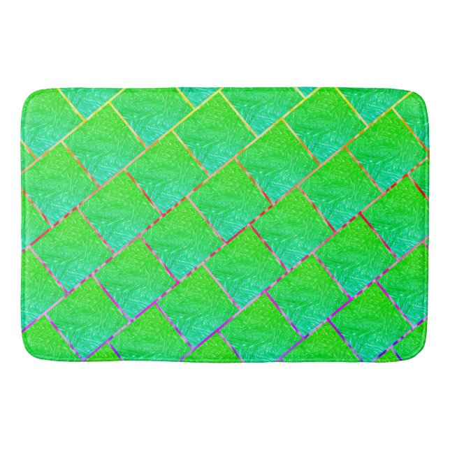 Tapis De Bain Quadrados verde azulado, linhas de três cores. (Devant)